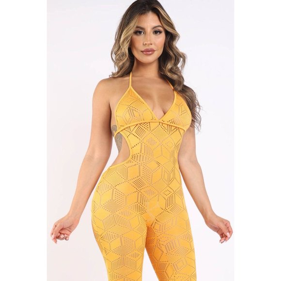 Women's Sexy Lace Cut Out Detailed Halter Jumpsuit Casual Party Club Pullover - Picture 4 of 11
